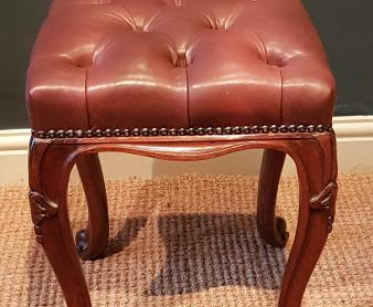 Antique Rosewood Cabriole Leg Leather Top Stool - Image 1