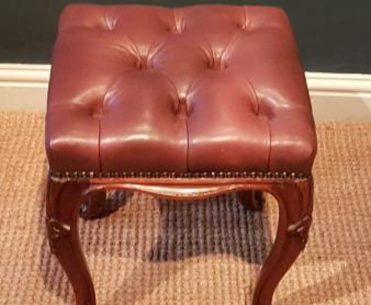 Antique Rosewood Cabriole Leg Leather Top Stool - Image 2