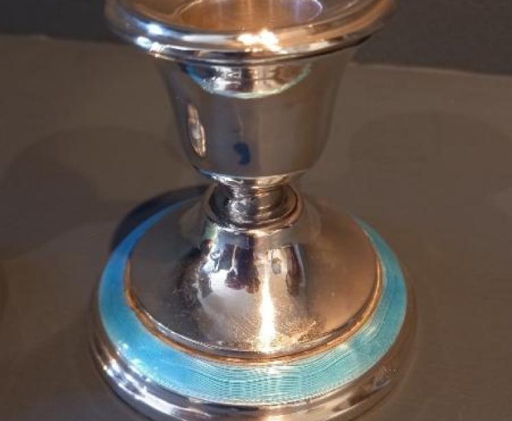 Pair of George V Period Silver & Enamel Candlesticks - Image 2