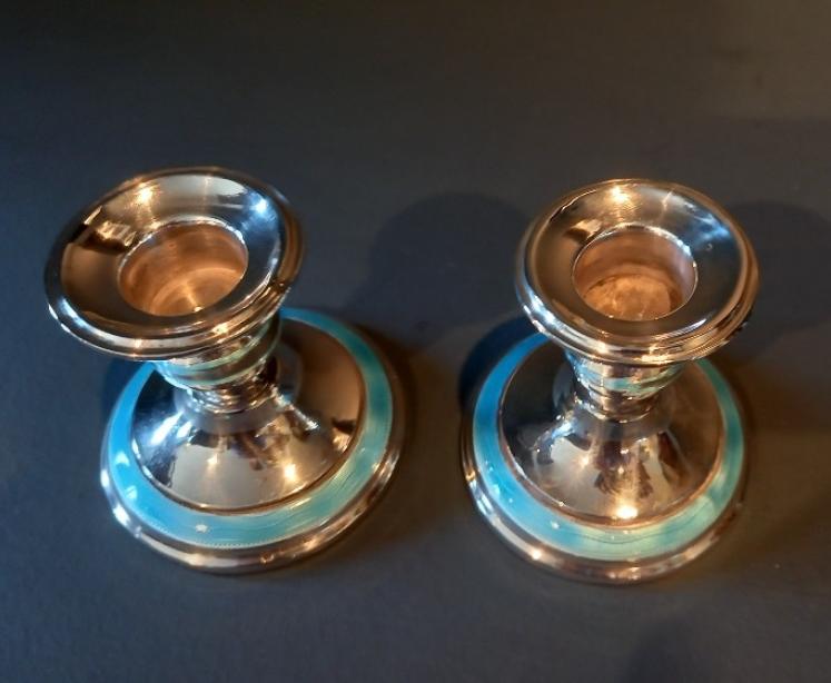 Pair of George V Period Silver & Enamel Candlesticks - Image 6
