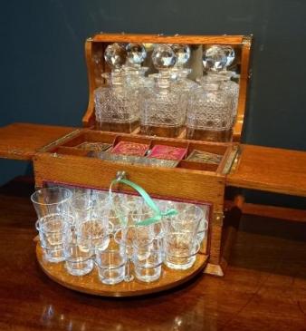 Superb Victorian Oak Tantalus & Games Compendium