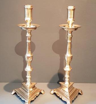 Superb Pair of Early Georgian Cast Brass Candlesticks