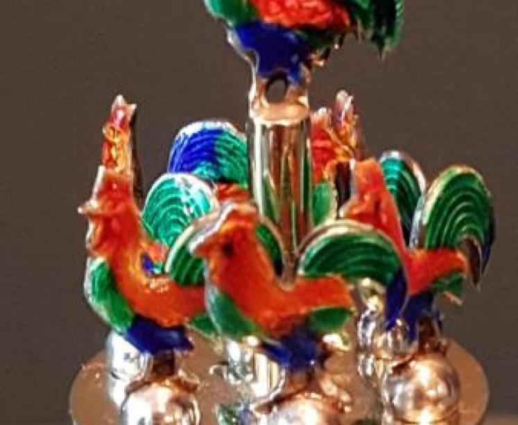 Silver and Enamel Cockerel Topped Olive Cocktails Set - Image 2