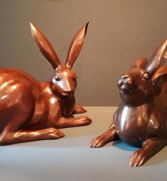 Superb Pair of Bronze Hares