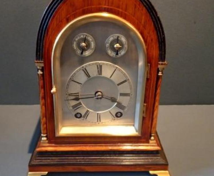 Antique Oak & Fruitwood Ting Tang Striking Mantel Clock - Image 1