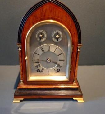 Antique Oak & Fruitwood Ting Tang Striking Mantel Clock