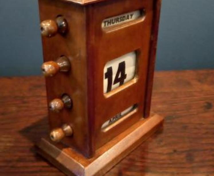 Antique Walnut Perpetual Desk Calendar - Image 3