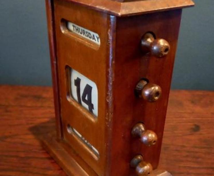 Antique Walnut Perpetual Desk Calendar - Image 5