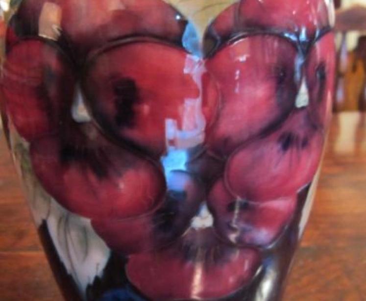 Early Moorcroft Pansy on Grey Top Vase - Image 3