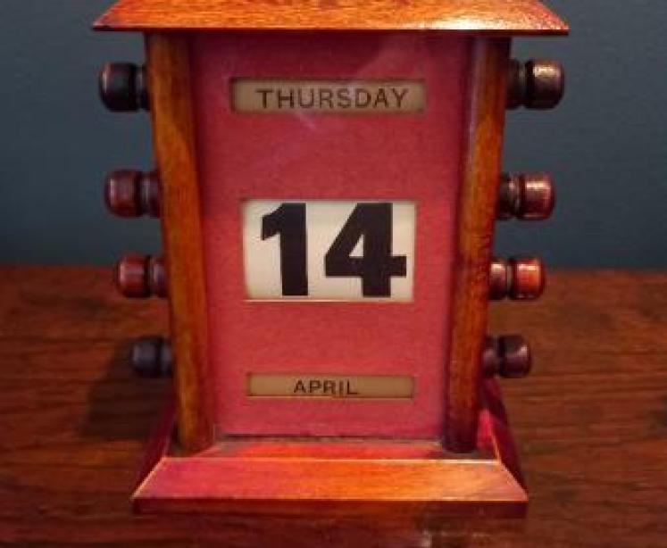 Small Antique Walnut Perpetual Desk Calendar - Image 1