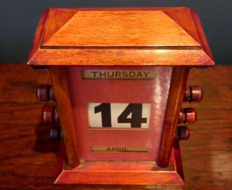 Small Antique Walnut Perpetual Desk Calendar - Image 2