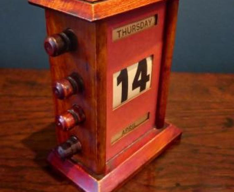 Small Antique Walnut Perpetual Desk Calendar - Image 7