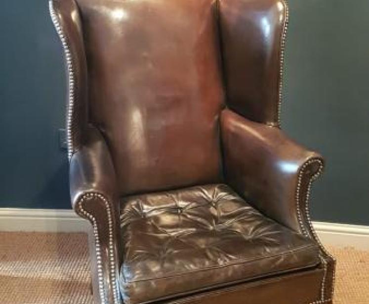 Original 1920's Antique Leather Wing Back Arm Chair - Image 1