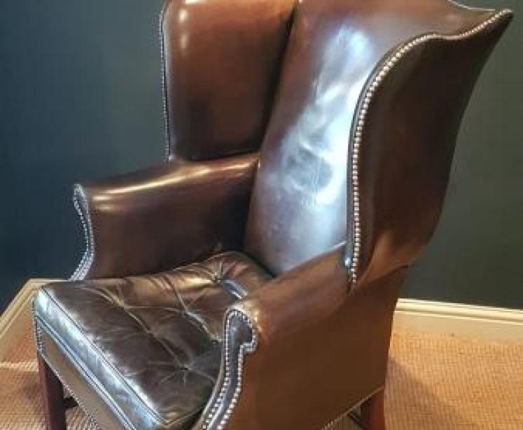 Original 1920's Antique Leather Wing Back Arm Chair - Image 3