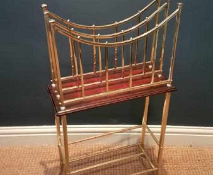 Edwardian Brass and Mahogany Magazine and Book Stand - Image 4