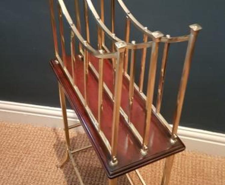 Edwardian Brass and Mahogany Magazine and Book Stand - Image 7
