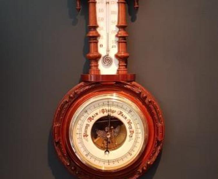 Victorian Pendant Mahogany Barometer with Thermometer - Image 1