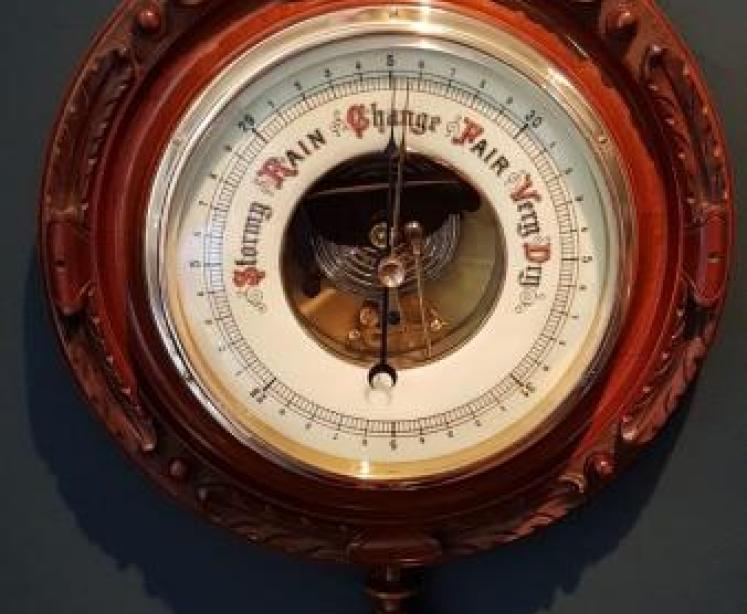 Victorian Pendant Mahogany Barometer with Thermometer - Image 2