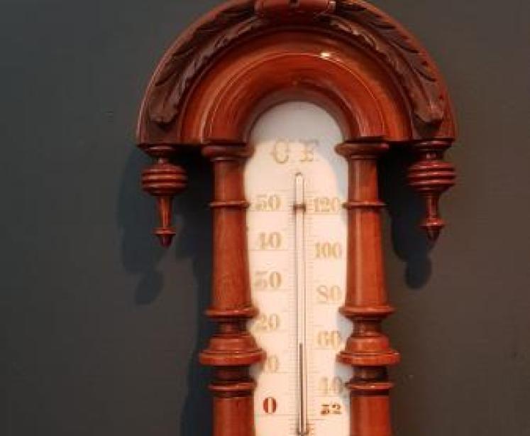 Victorian Pendant Mahogany Barometer with Thermometer - Image 3