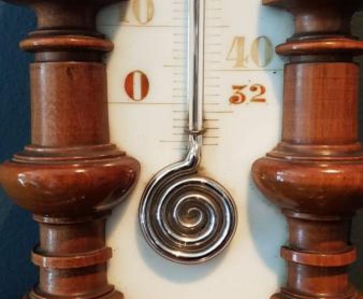 Victorian Pendant Mahogany Barometer with Thermometer - Image 5