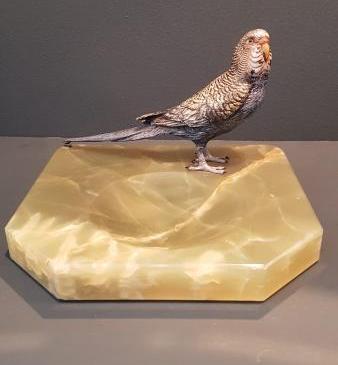 Cold Painted Bronze Budgerigar Desk Tidy