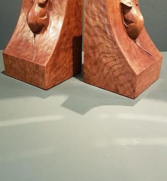 Pair of Mouseman Adzed Oak Bookends