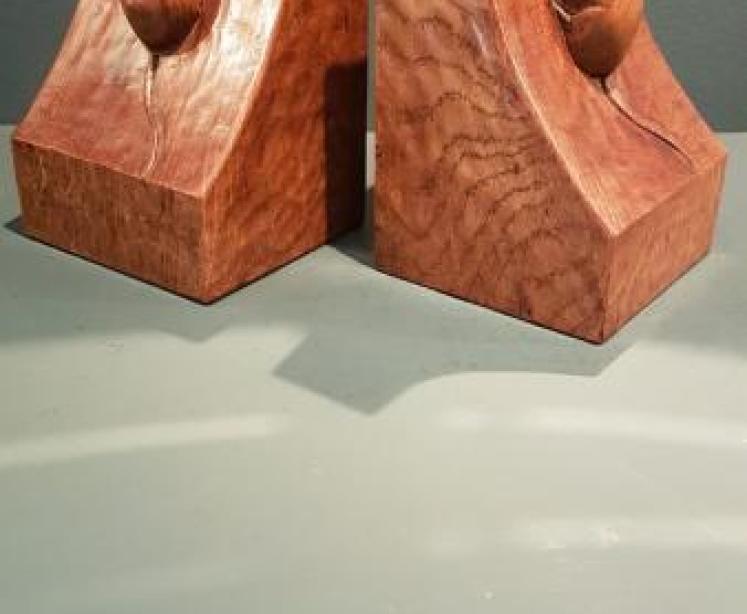 Pair of Mouseman Adzed Oak Bookends - Image 1