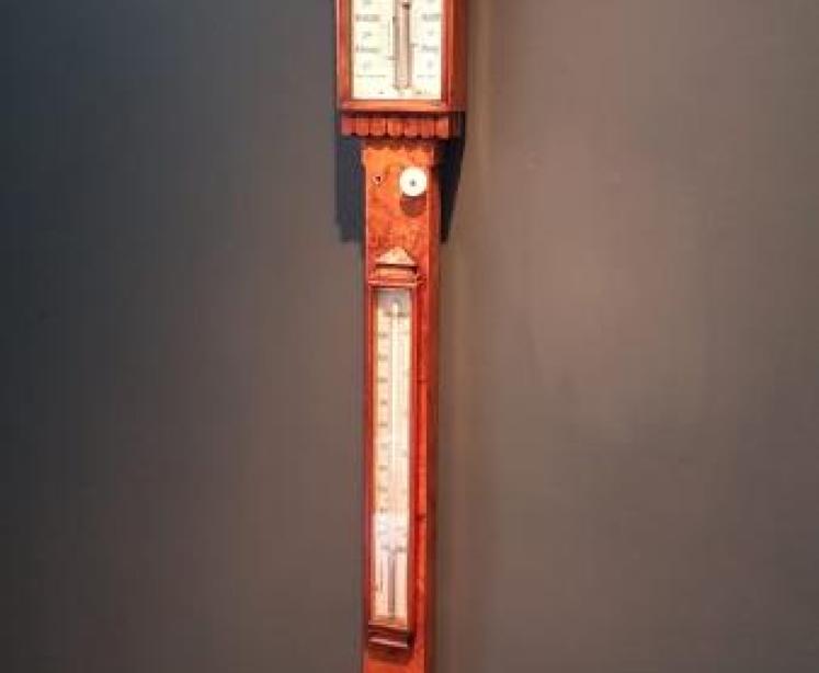 Victorian Burr Walnut Stick Barometer - Image 7
