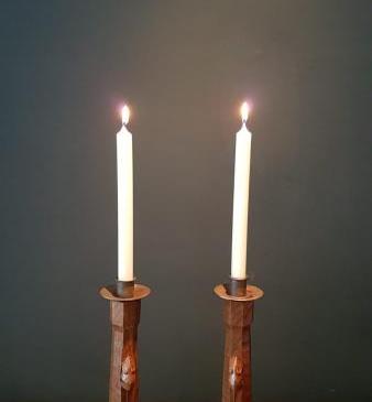 Matching Pair of Mouseman Adzed Oak Candlesticks