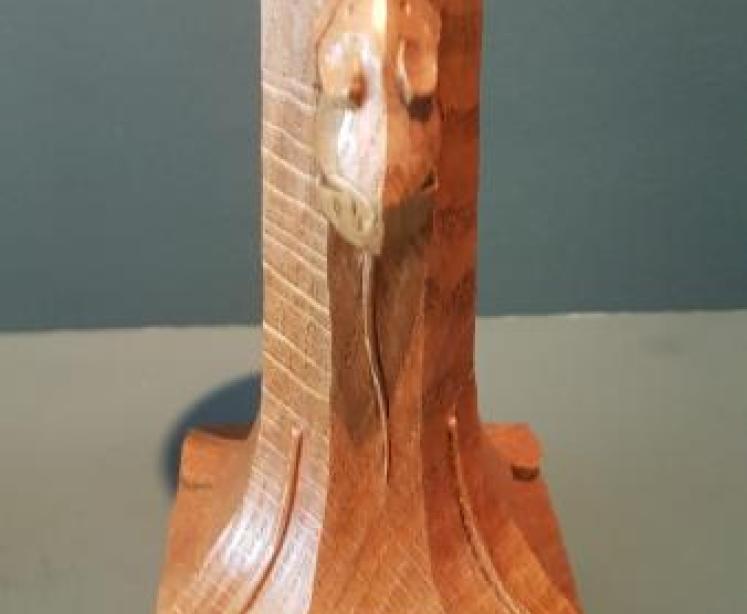 Matching Pair of Mouseman Adzed Oak Candlesticks - Image 3