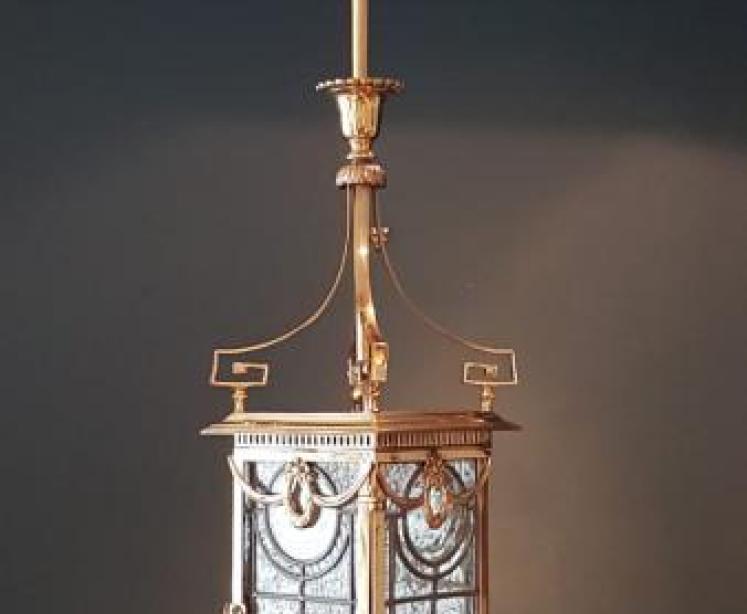 Edwardian Brass and Leaded Glass Lantern - Image 1