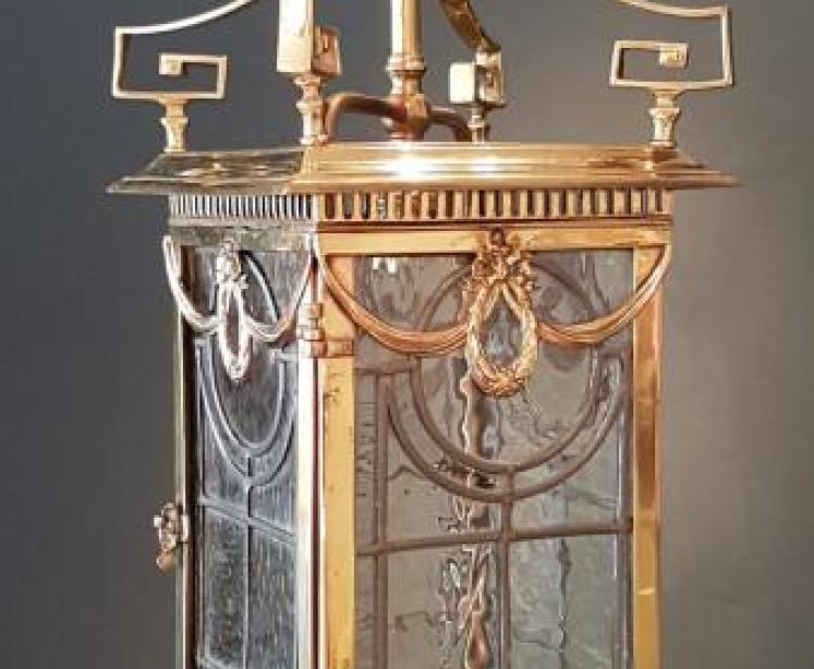 Edwardian Brass and Leaded Glass Lantern - Image 2