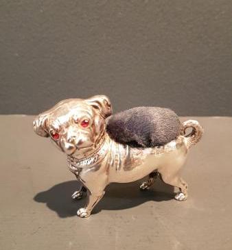 Rare Edwardian Silver Pug Pin Cushion