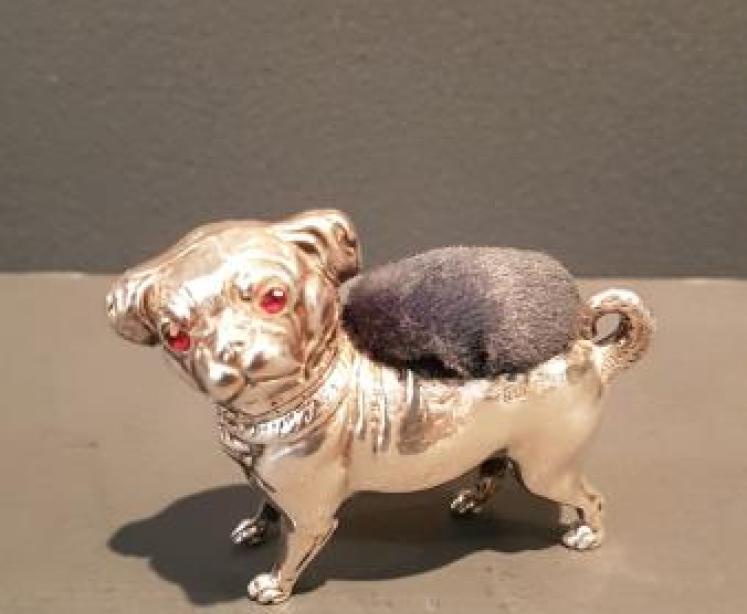 Rare Edwardian Silver Pug Pin Cushion - Image 1