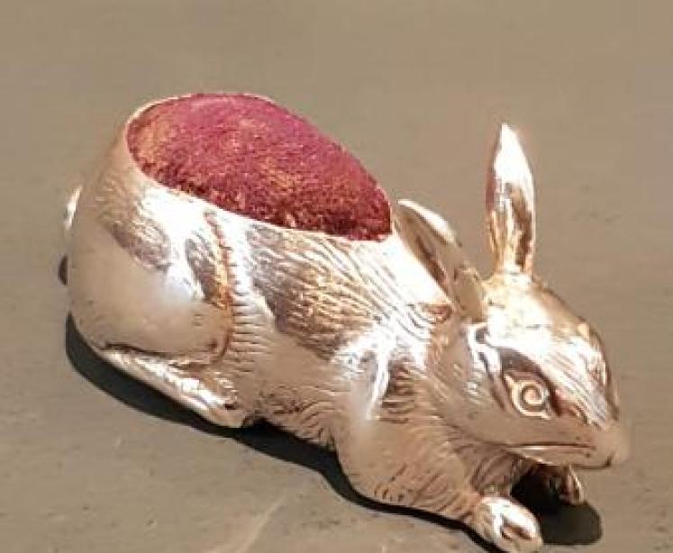 Antique Silver Rabbit Pin Cushion - Image 1