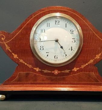 Superb Figured Mahogany Inlaid Mantel Clock