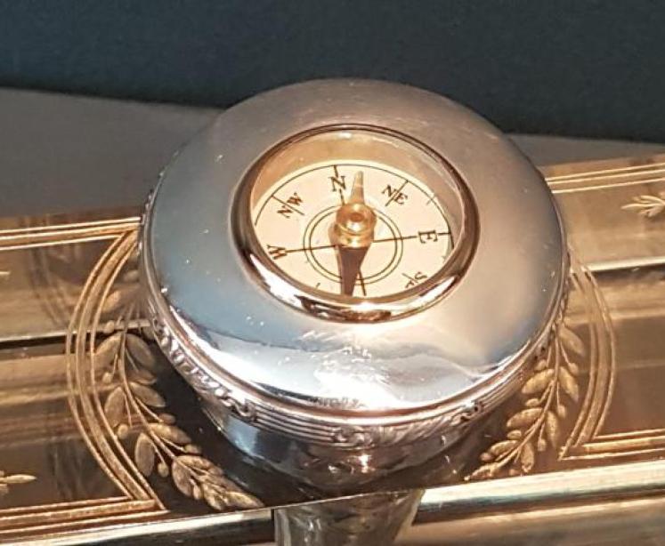 Silver and Cut Crystal Pen and Ink Stand with Inset Compass - Image 6