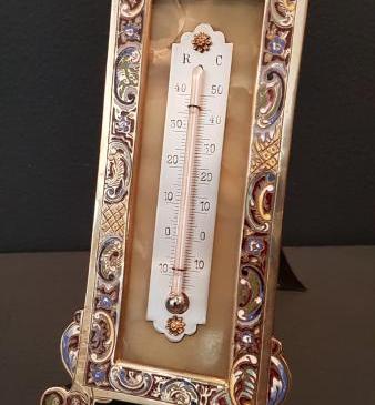 Victorian Champeleve Enamel Desktop Thermometer