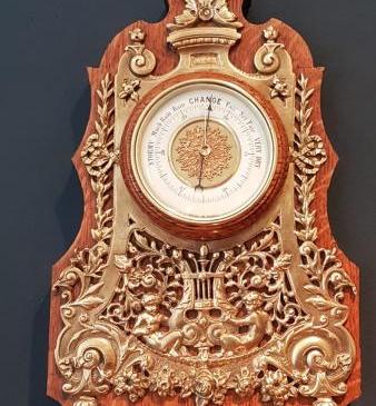 Fine Quality Antique Gilt Brass and Oak Barometer