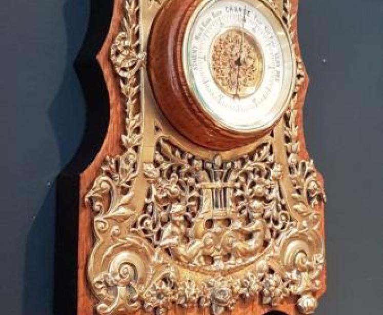 Fine Quality Antique Gilt Brass and Oak Barometer - Image 3