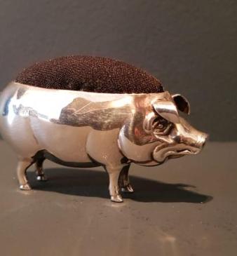 Edwardian Silver Pig Pin Cushion
