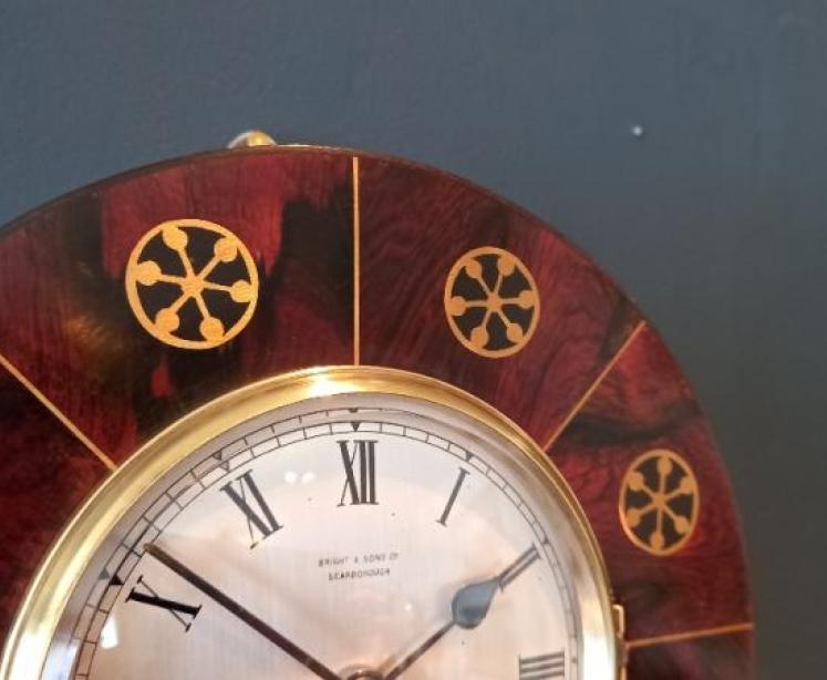 Antique Rosewood Brass Inlaid Library Wall Clock - Image 3