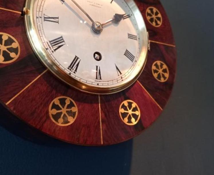 Antique Rosewood Brass Inlaid Library Wall Clock - Image 4