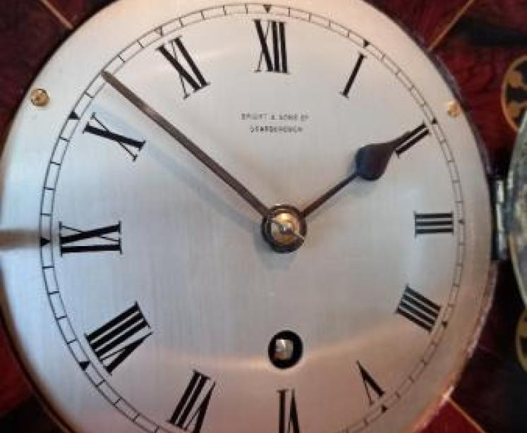 Antique Rosewood Brass Inlaid Library Wall Clock - Image 5