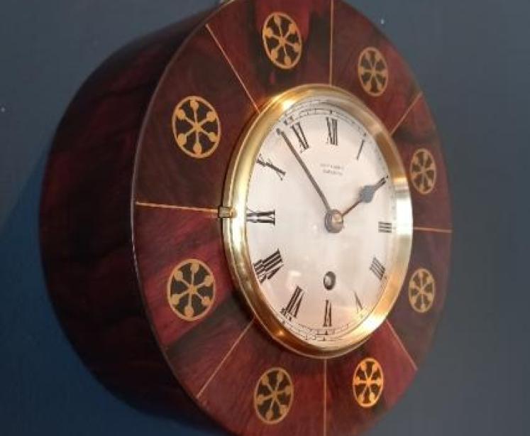 Antique Rosewood Brass Inlaid Library Wall Clock - Image 6