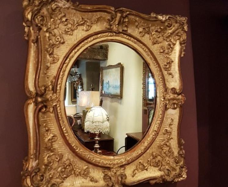Original Mid Victorian Plaster Gilt Rococo Mirror - Image 1
