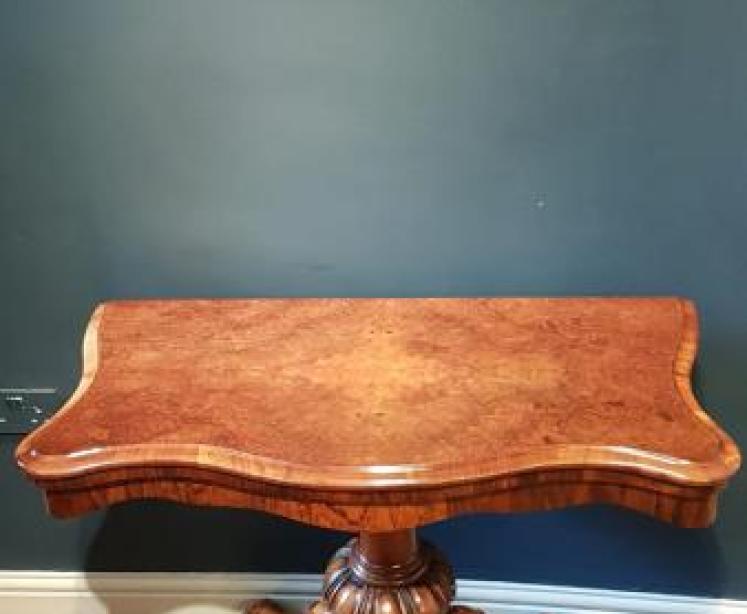 Superior Quality Victorian Burr Walnut Fold Over Tea Table - Image 1