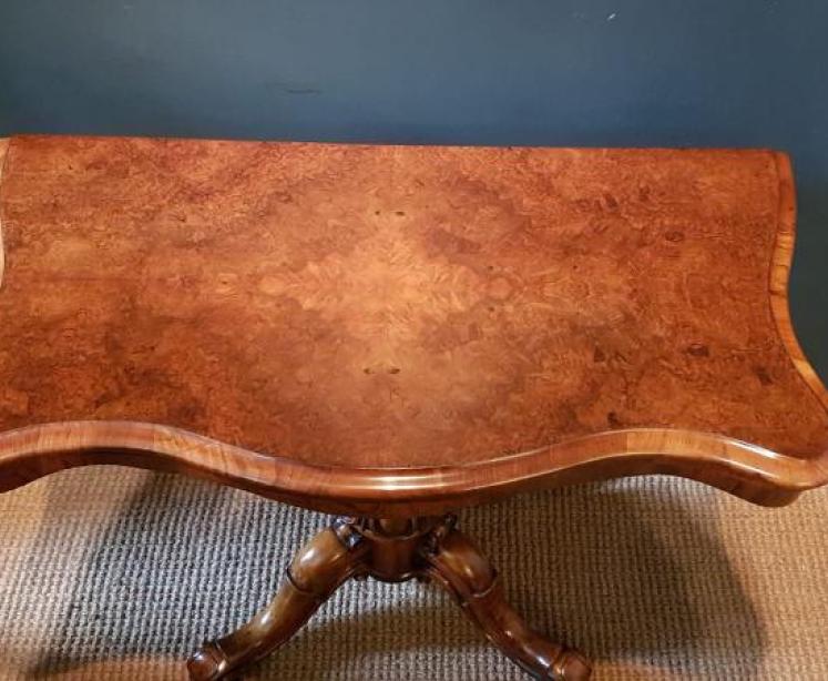 Superior Quality Victorian Burr Walnut Fold Over Tea Table - Image 2
