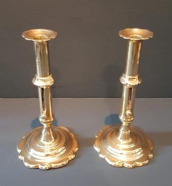 Pair of George III Brass Petal Base Candlesticks