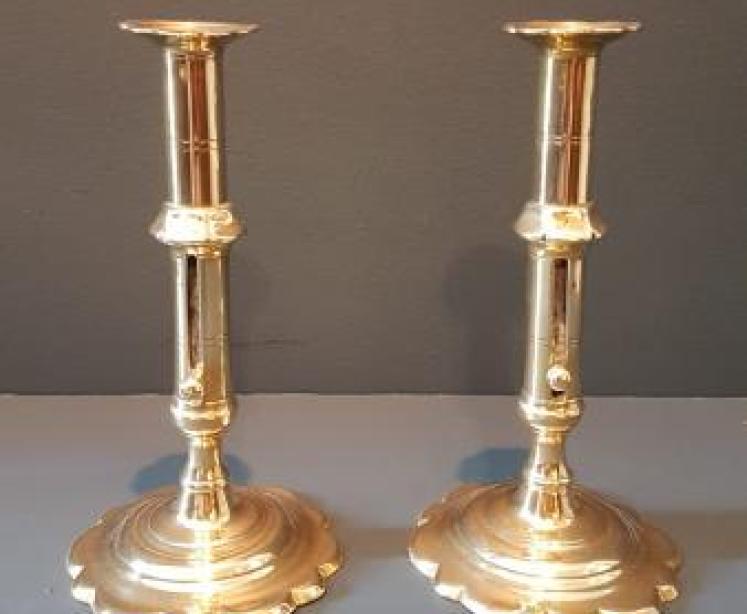 Pair of George III Brass Petal Base Candlesticks - Image 6